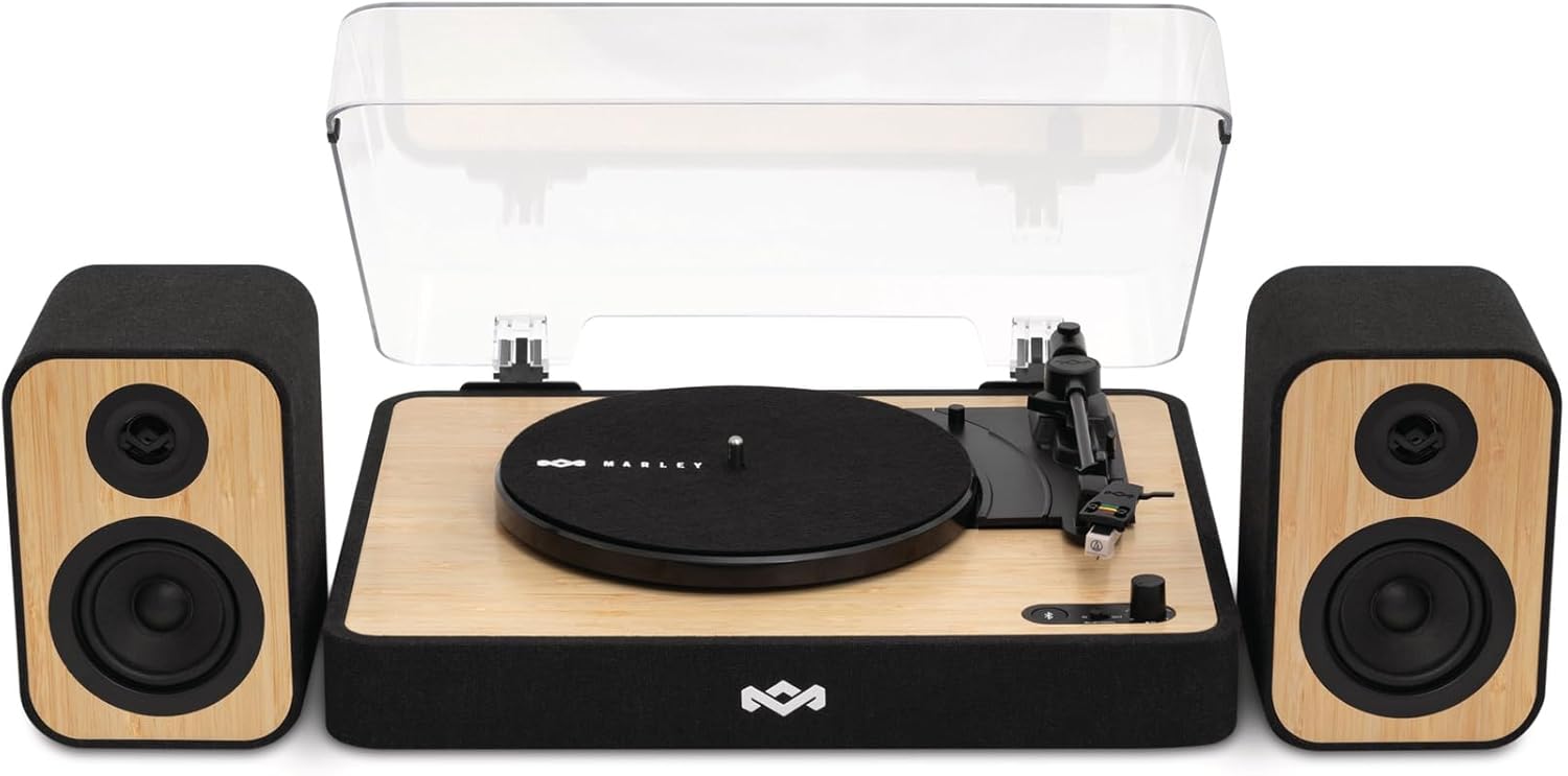 Wireless Bluetooth Turntable with Speakers & Eco Bamboo Vinyl Player