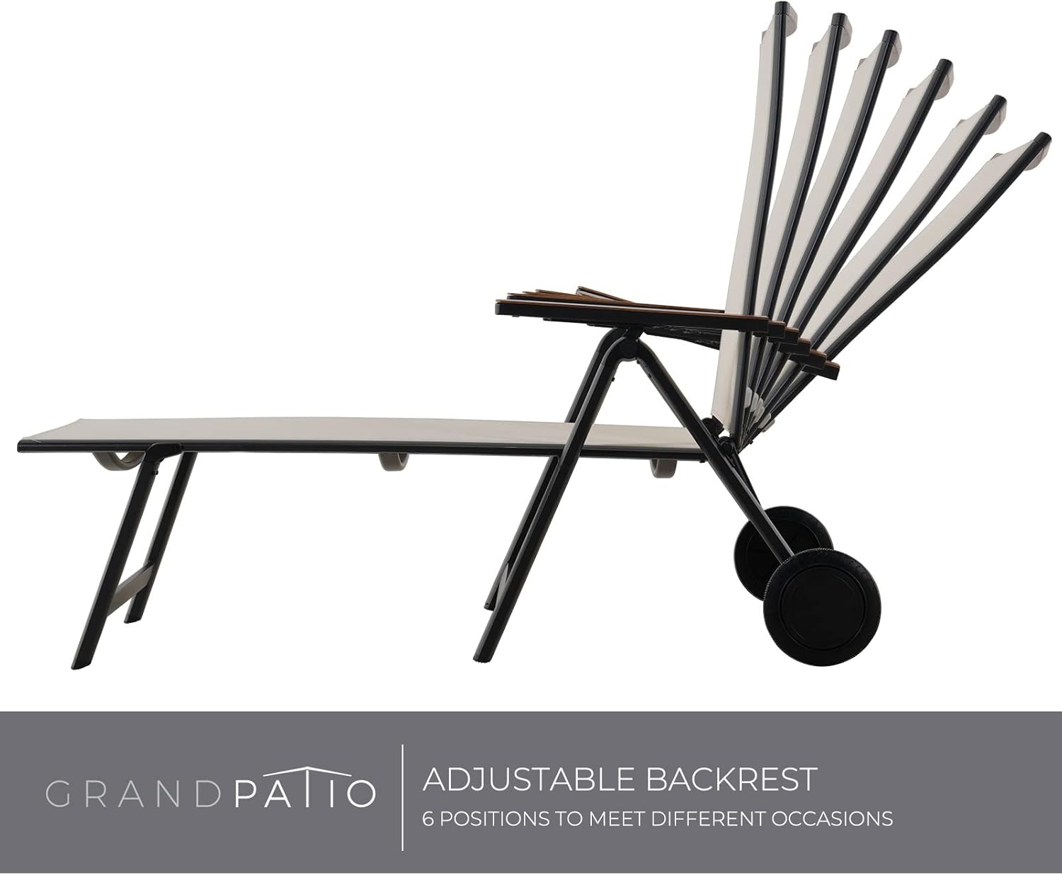 Sun Lounger with Wheels Beige Folding Reclining Chair
