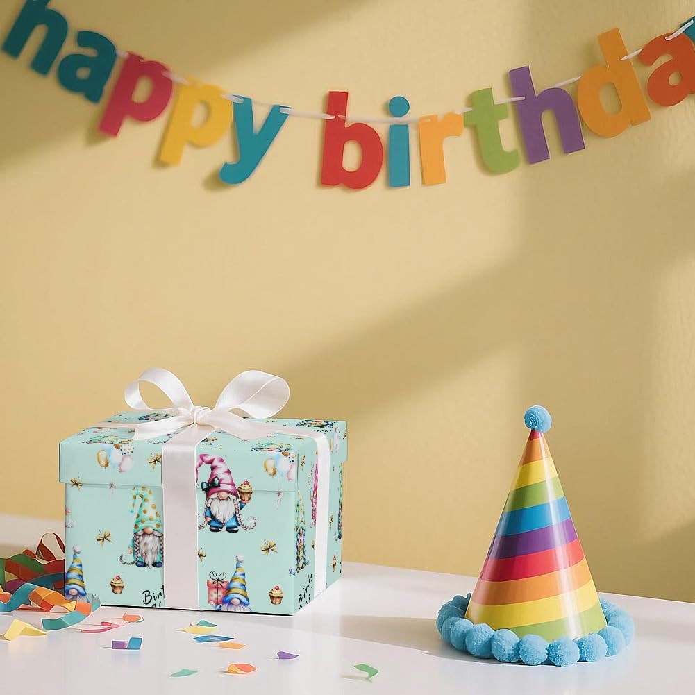 Birthday Gnome Wrapping Paper 4 Sheets Gift Wrap Kids