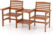 2 Seater Wooden Garden Loveseat Bench w/Table & Parasol Hole