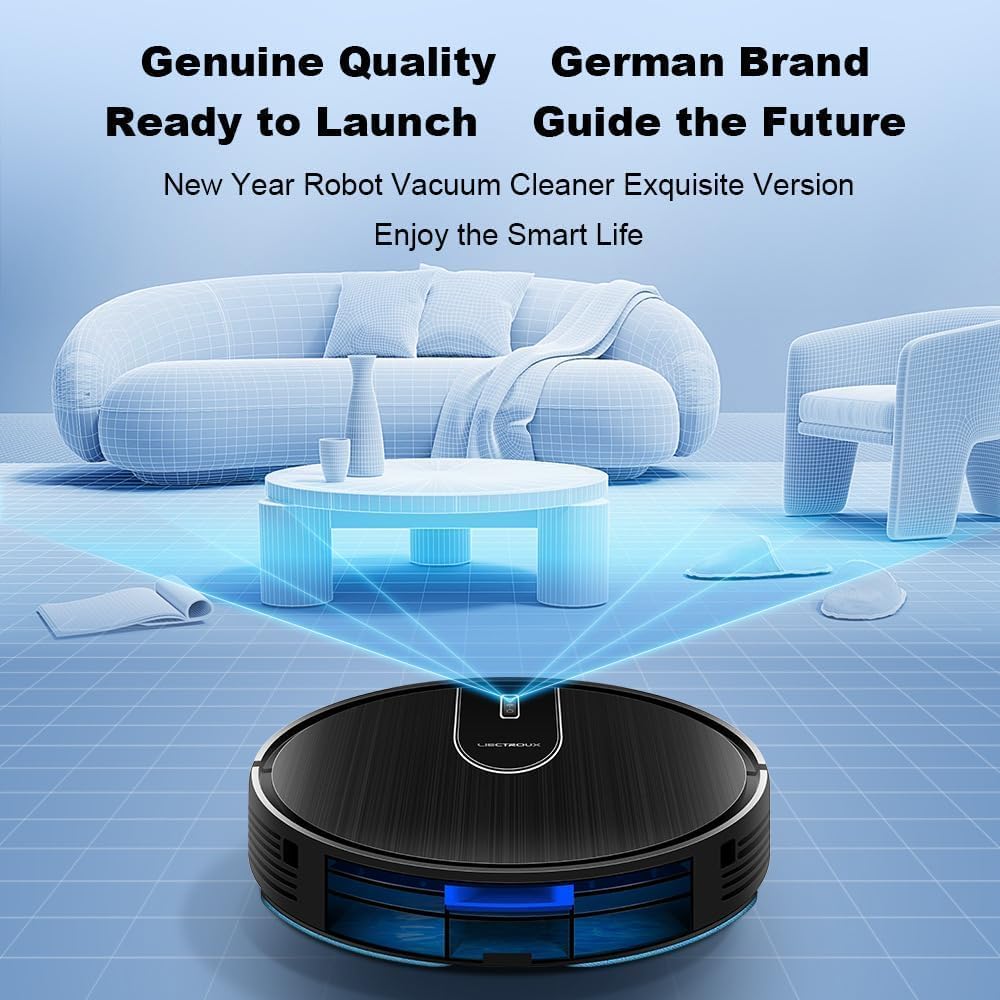 Robot Vacuum Mop LiDAR Mapping WiFi App Smart Auto Clean Black