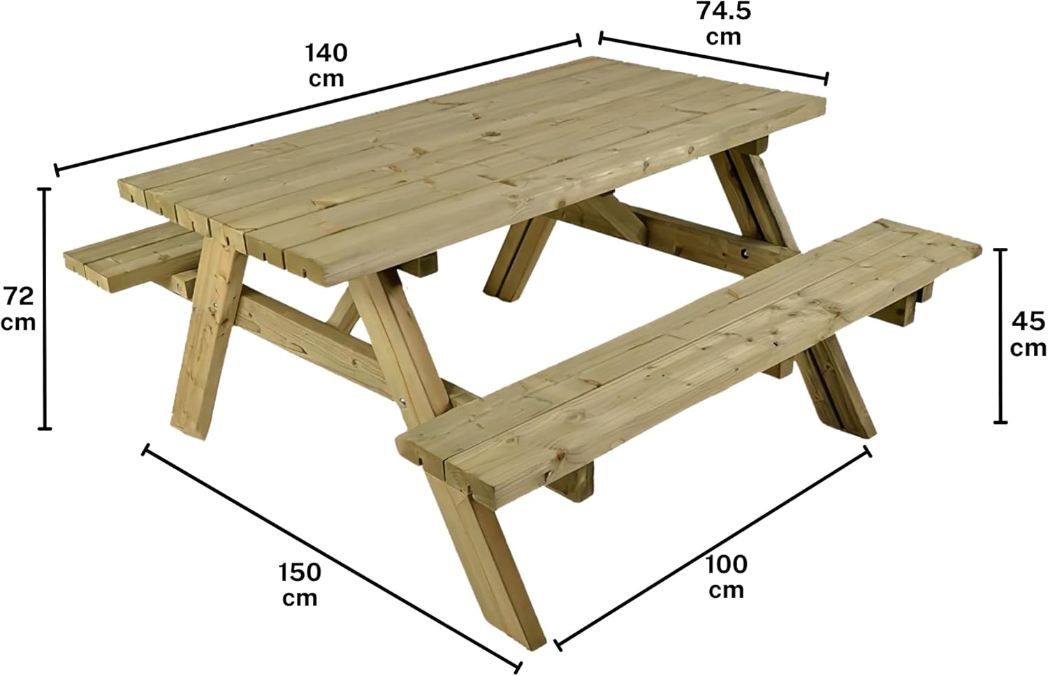 6 Seater Wooden Picnic Table Bench Set w/Fold Up Seats