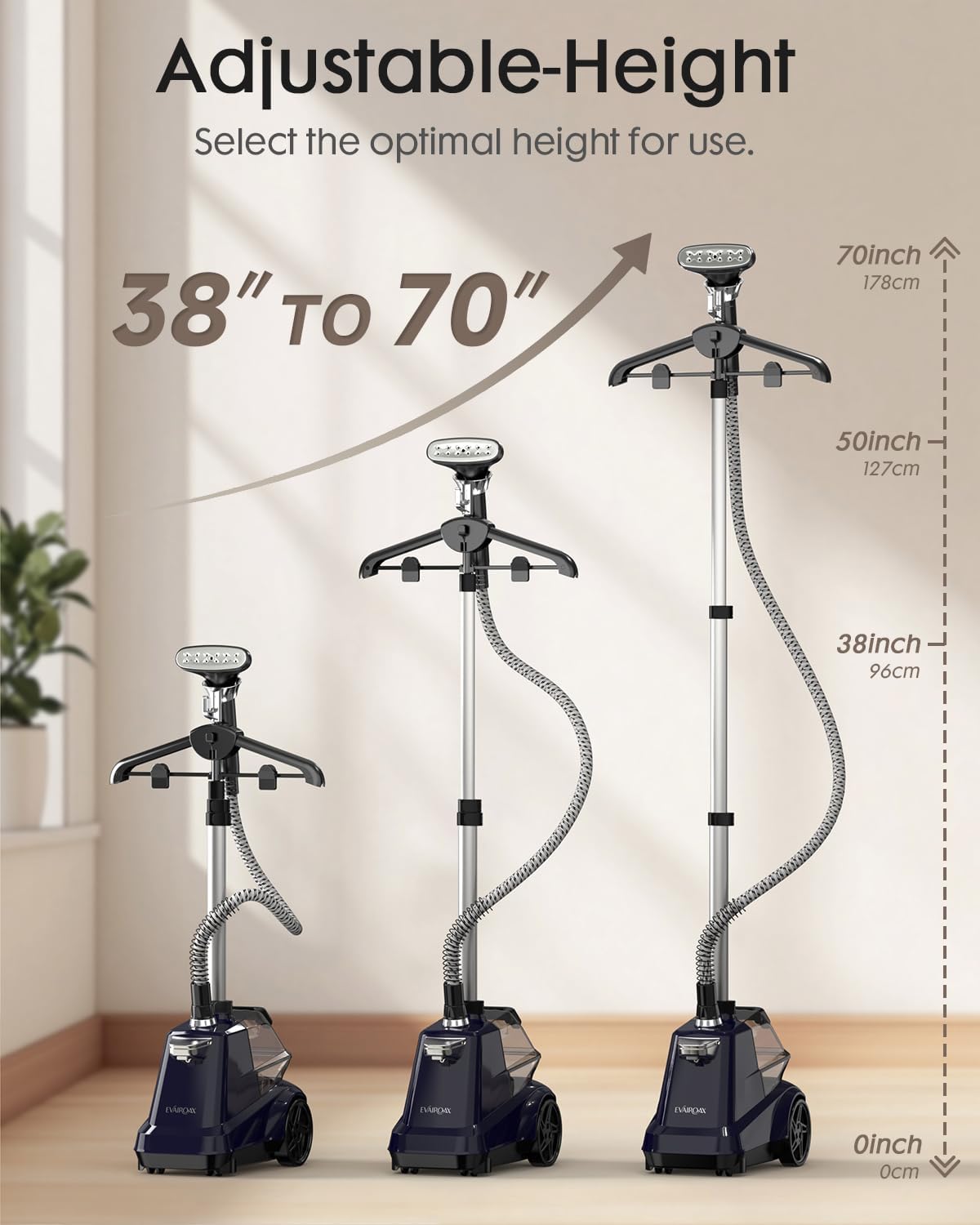 2200W Garment Steamer Upright 3L Tank 90 Min Steam 45g Power