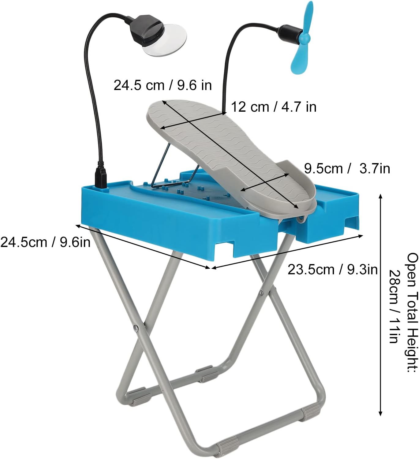 Adjustable Pedicure Foot Rest LED Fan Magnifier Folding Nail Stool
