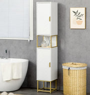 Tall Bathroom Storage Cabinet White Gold Slim Shelf Unit