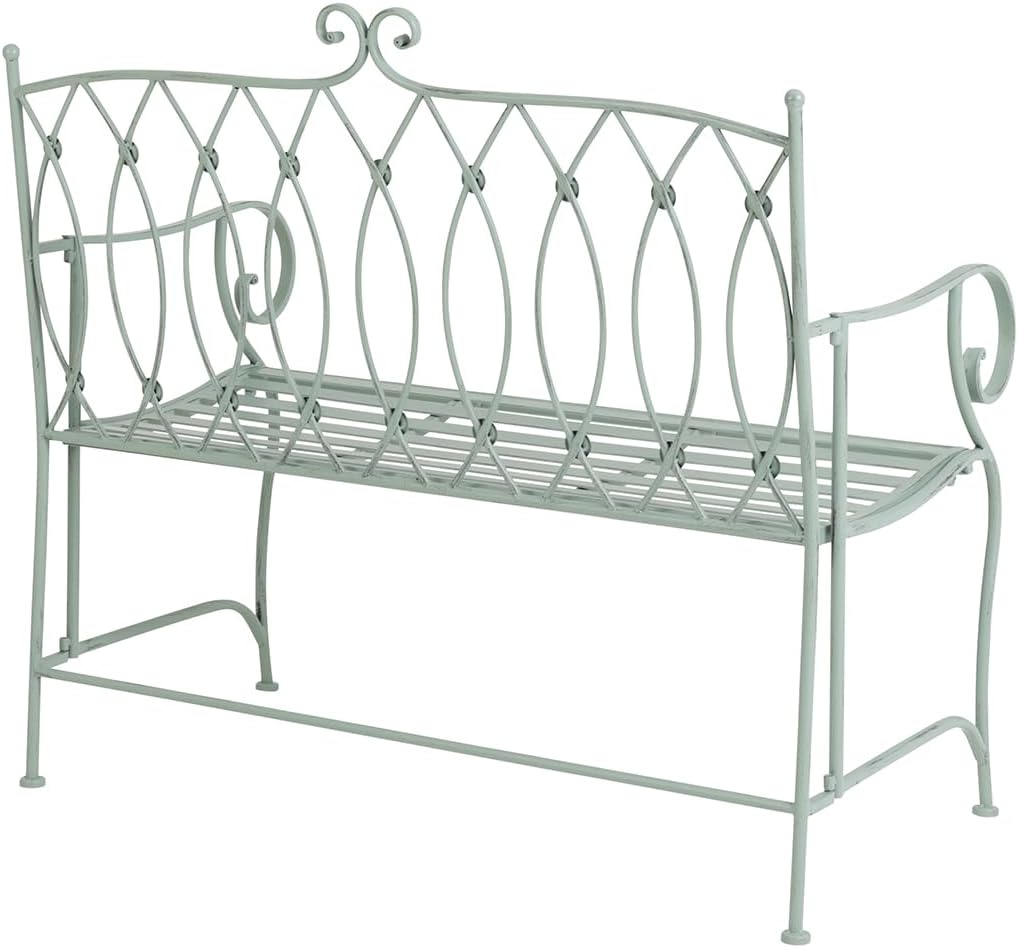 2 Seater Metal Garden Bench Heritage Green Rustic Patio Outdoor Seat