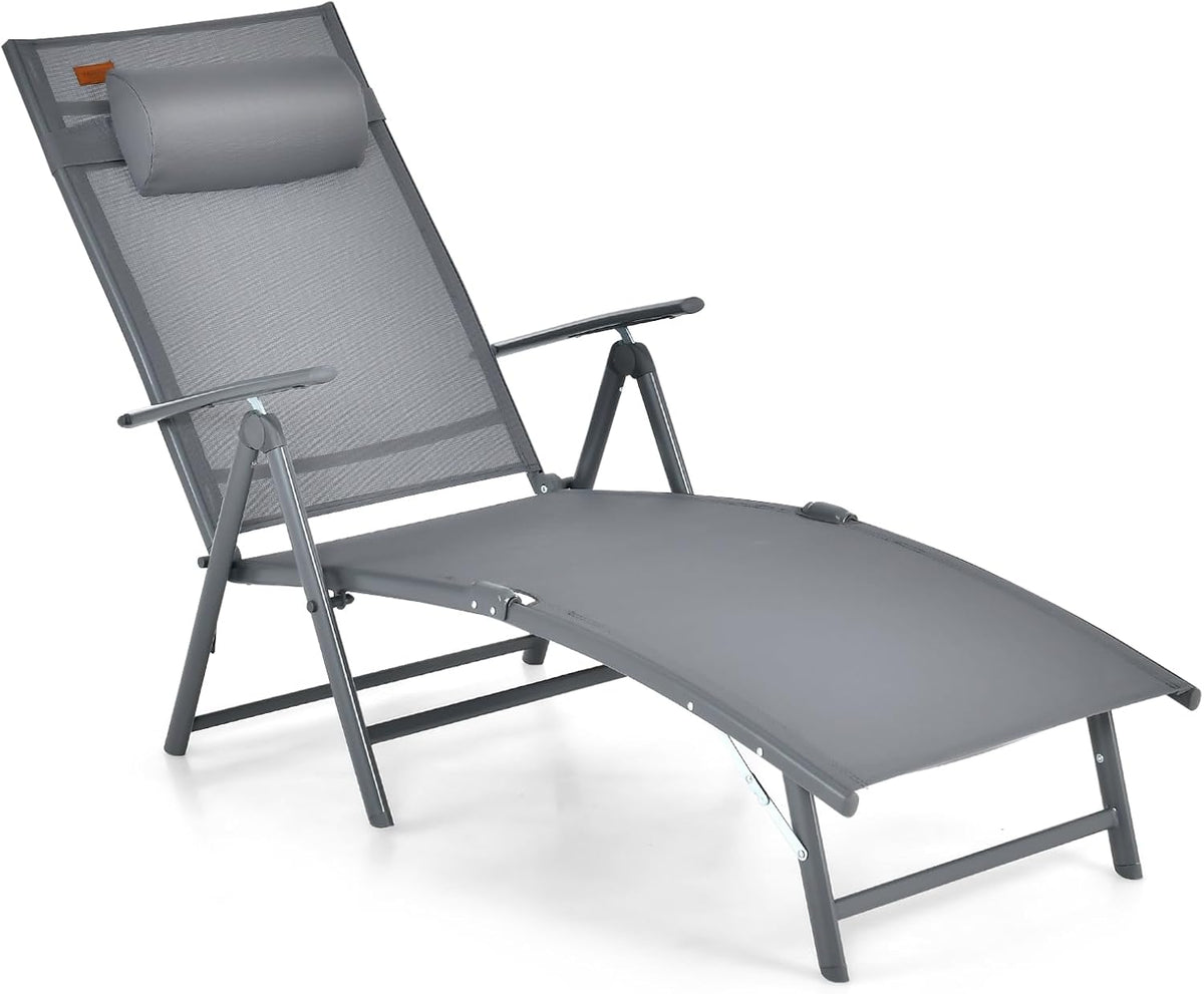 Portable Reclining Sunbed Chair 7 Position Grey
