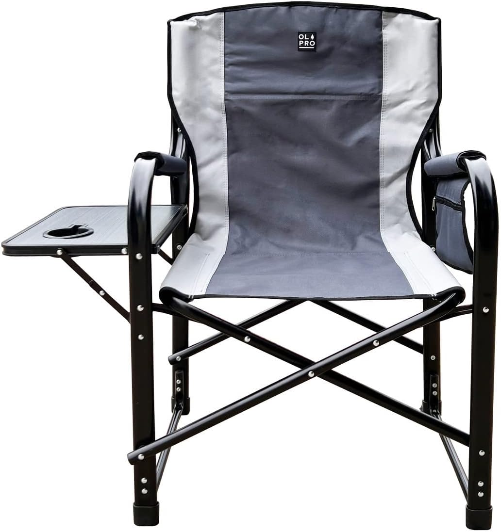 Grey Deluxe Directors Chair Folding Camping Seat Table