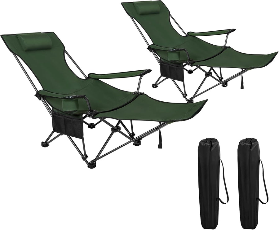 2 Pack Green Reclining Camping Chairs with Footrest