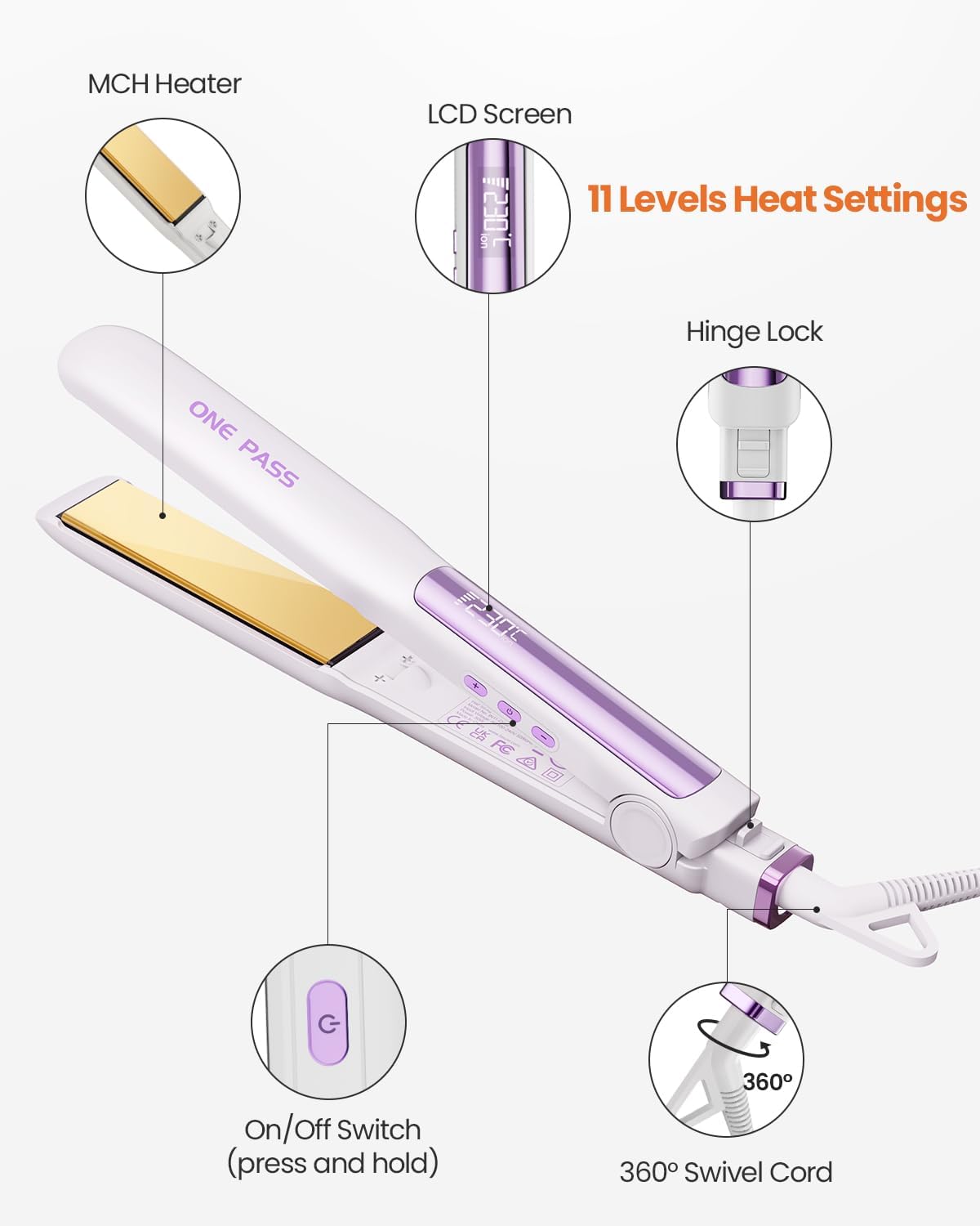 Titanium Hair Straightener Flat Iron Fast Heat 11 Temp Ionic Styling Tool