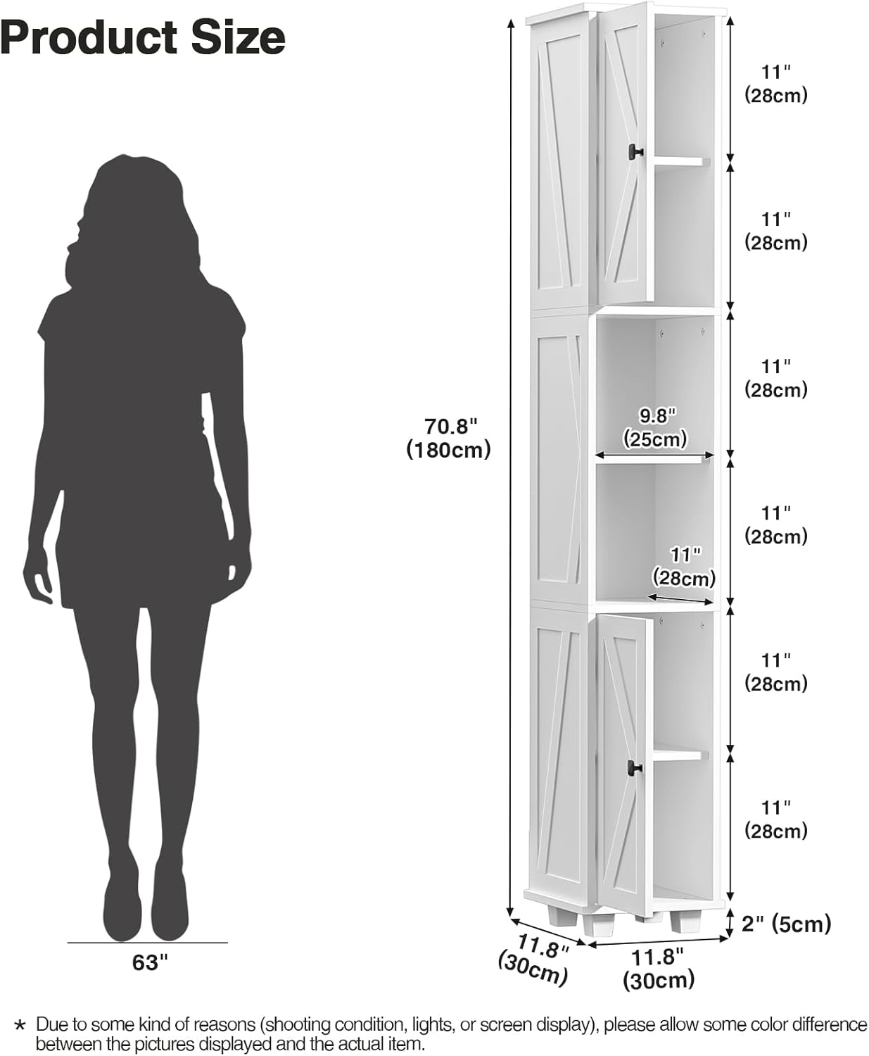 Slim Tall Storage Cabinet 6 Shelf 2 Door Unit White