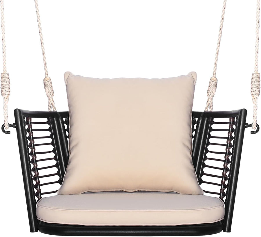 Single Rattan Porch Swing Chair Cushions Hanging Seat
