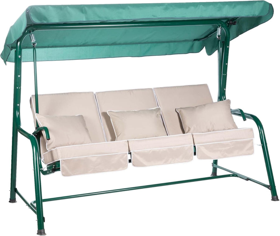 3 Seater Reclining Garden Swing Seat Taupe Canopy