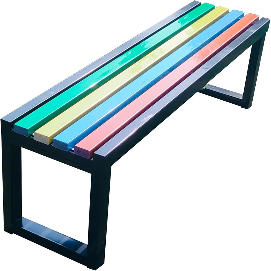 Outdoor Backless Garden Bench Wood Metal Patio Seat 100cm