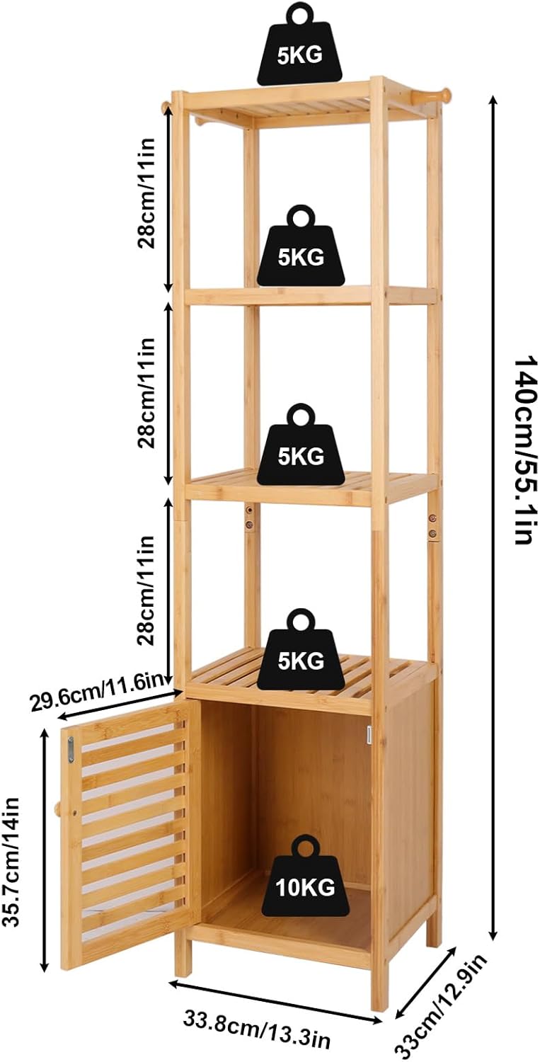 Tall Bamboo Bathroom Storage Cabinet Natural Shelf Unit