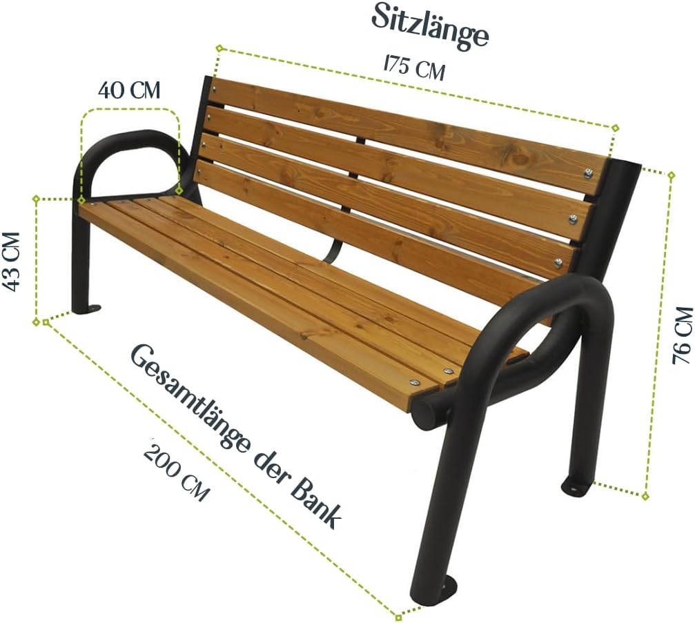 4 Seater Outdoor Garden Bench Steel Frame Wood Slats 200cm