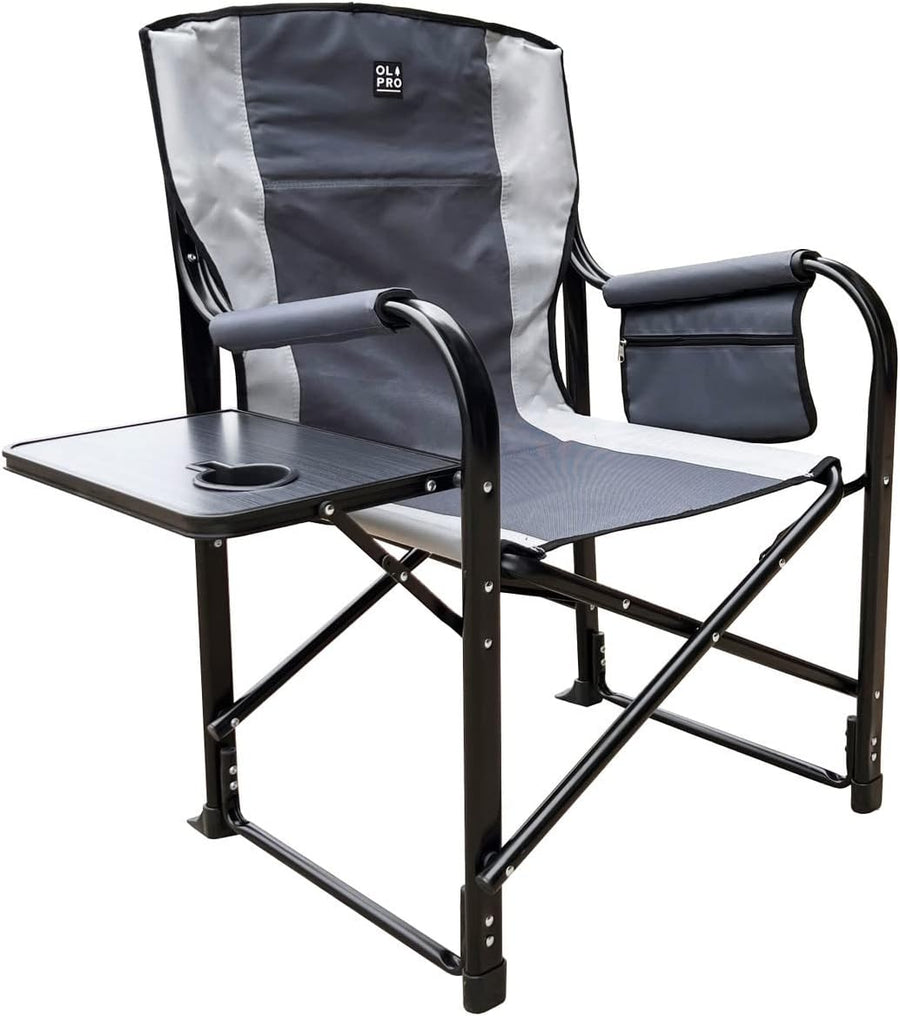 Grey Deluxe Directors Chair Folding Camping Seat Table
