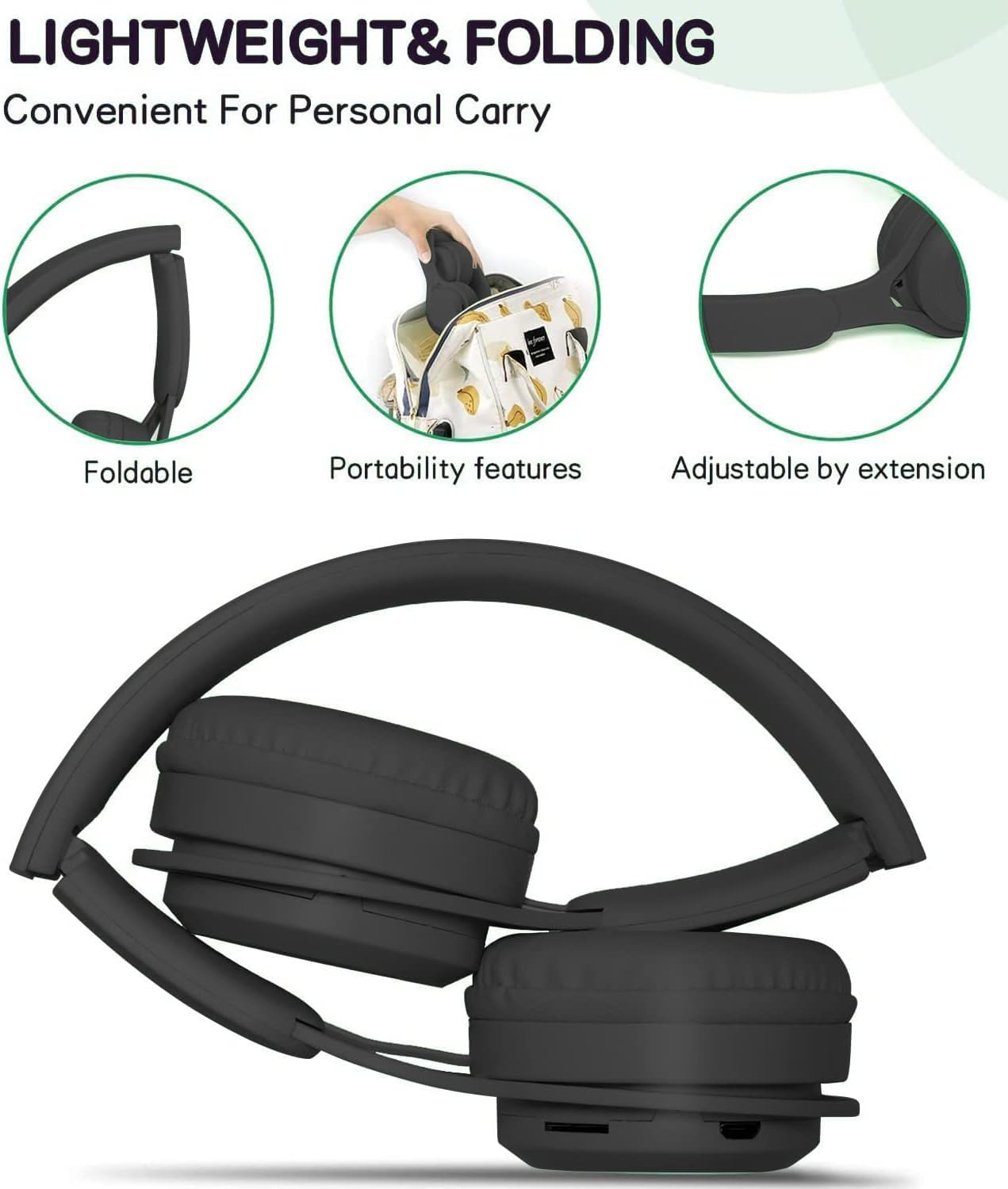 Kids Bluetooth Over Ear Headphones TF Card Foldable With Mic