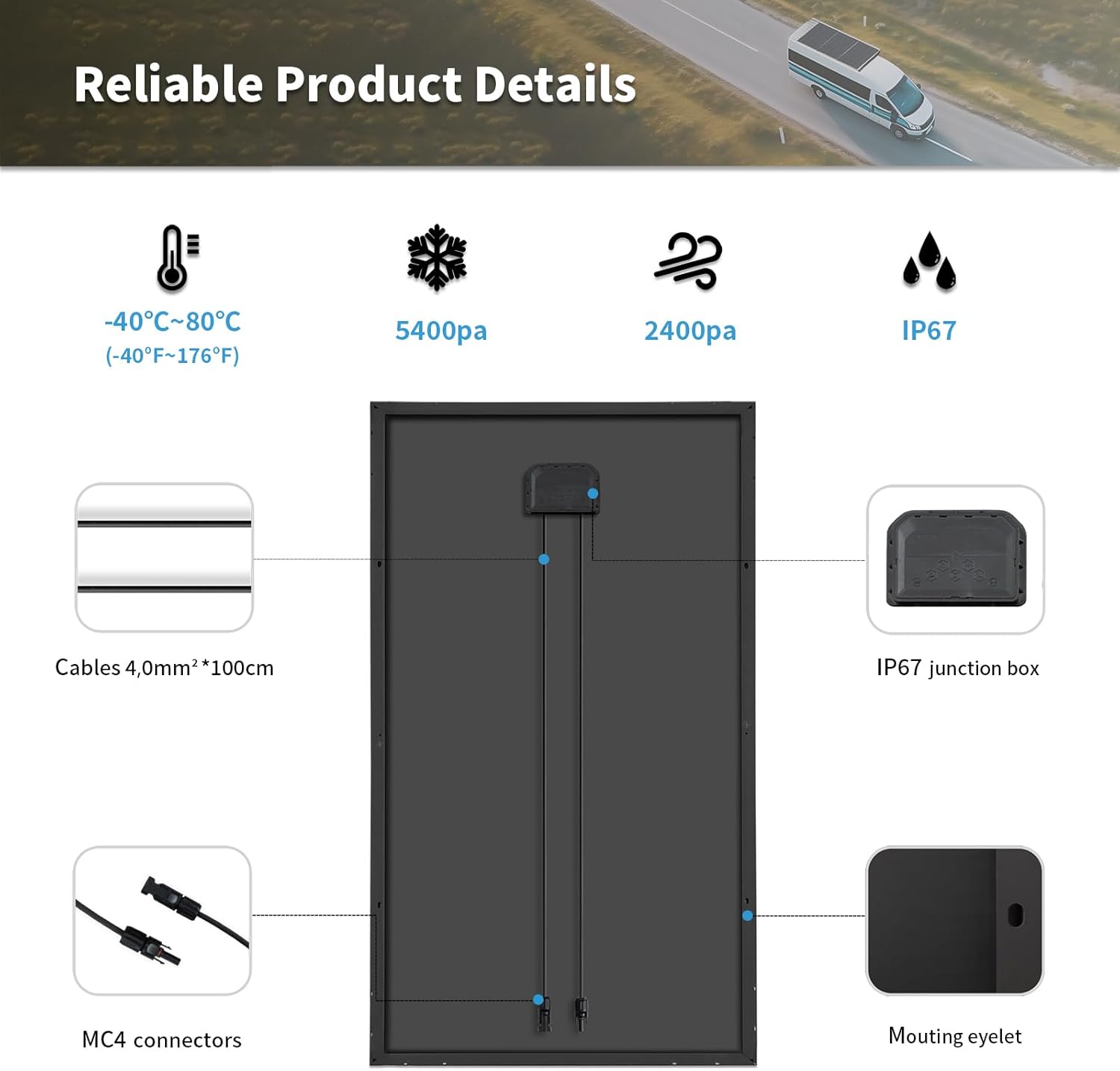 200W Monocrystalline Solar Panel 22.6 Efficient RV Boat Garden MC4