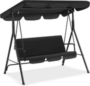 3 Seater Garden Swing Chair with Adjustable Canopy Black