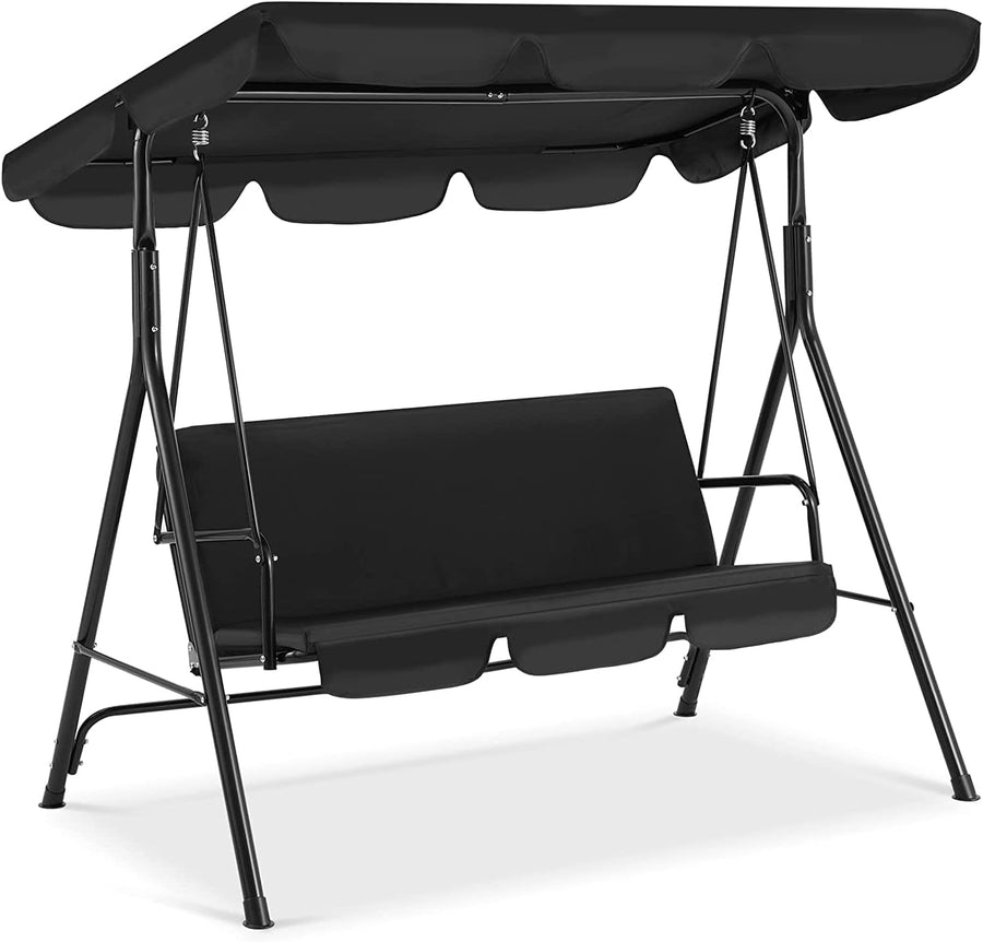 3 Seater Garden Swing Chair with Adjustable Canopy Black