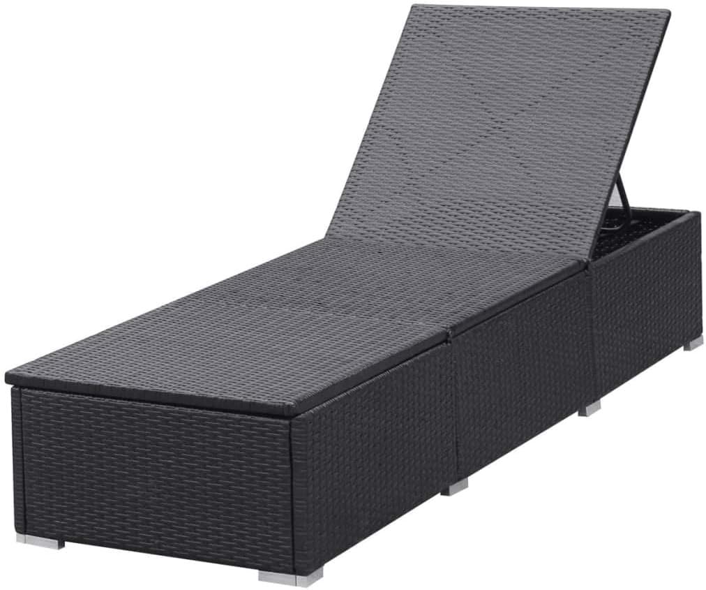 Rattan Sun Lounger with Cream Cushion Black Recliner