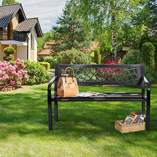2-3 Seater Outdoor Garden Bench Metal Patio Park Bench Black