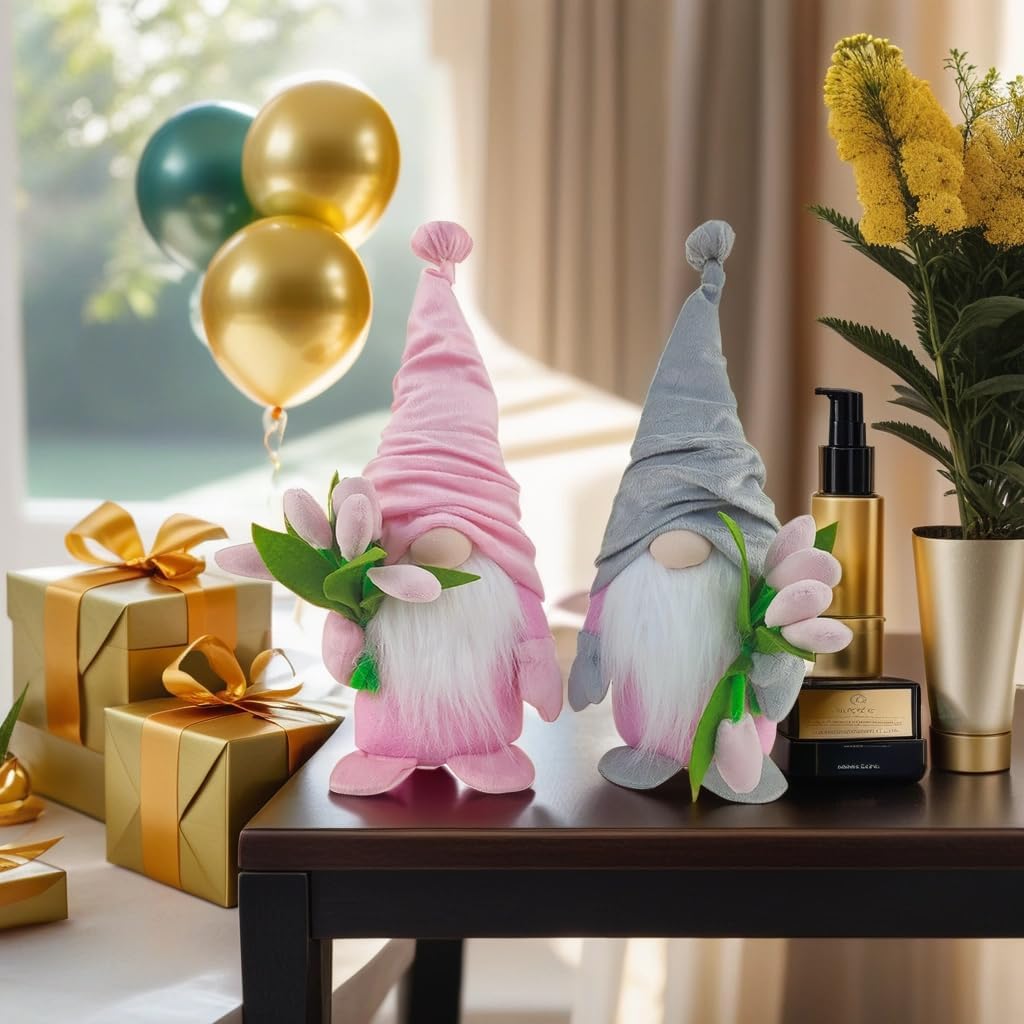 Mothers Day Gnome Set 2 Tulip Plush Gonk Gift Table Decor