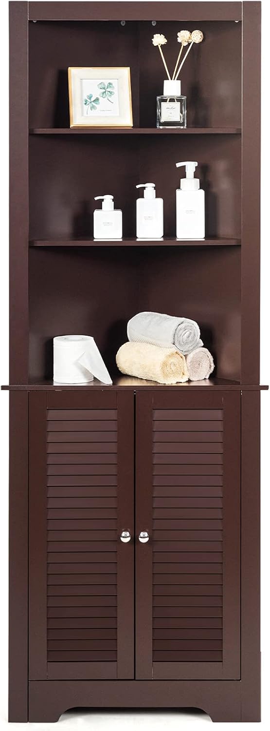 Corner Bathroom Tall Cabinet Triangle Shelf Unit Espresso