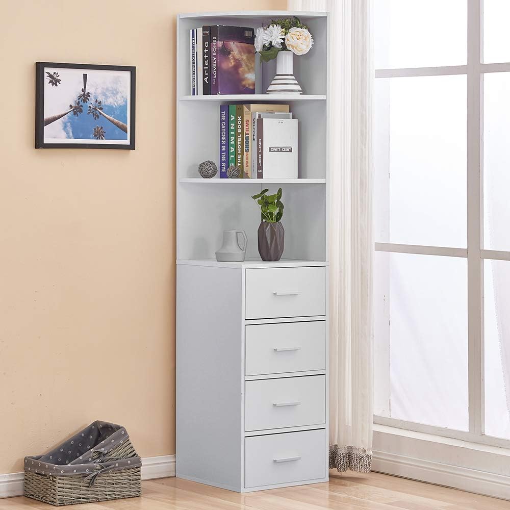 Tall Bathroom Storage Cabinet Black White 4 Drawer Shelf Unit