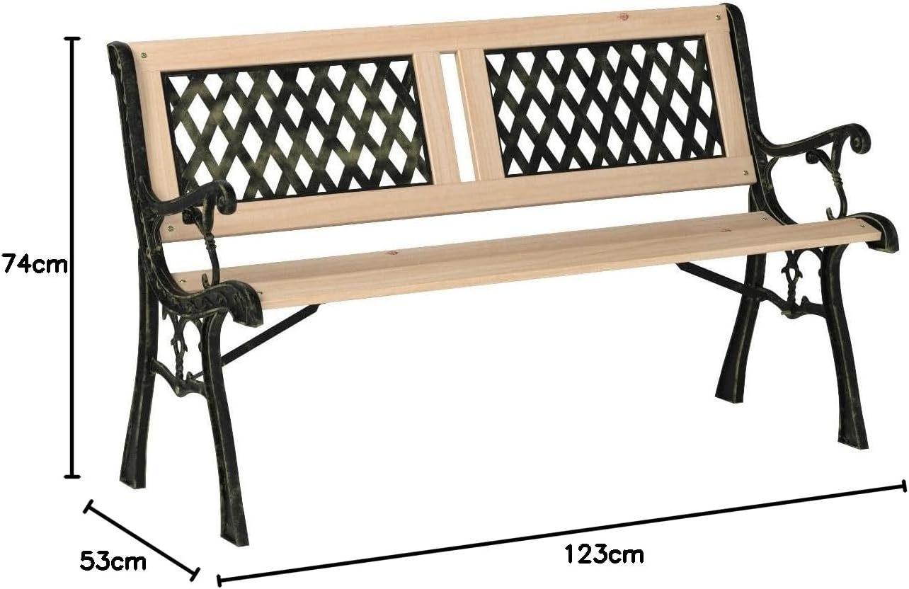3 Seater Wooden Garden Bench Cast Iron Frame Patio Park Seat