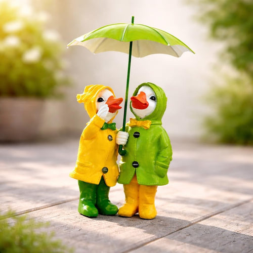 Duck Garden Statues Set Resin Outdoor Umbrella Figurines 30cm