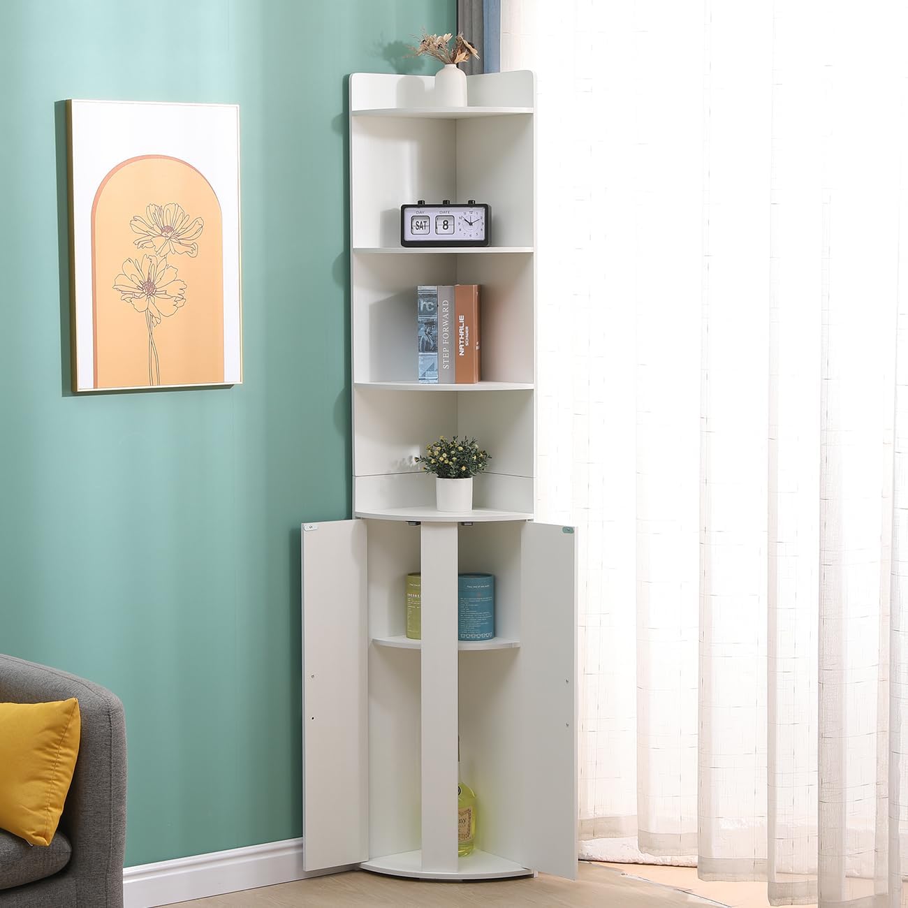 Tall Slim Bathroom Cabinet White Corner Storage Shelves Unit