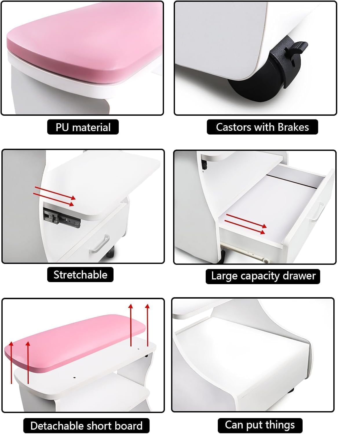 Pedicure Foot Rest with Wheels Storage Trolley PU Leather Stool