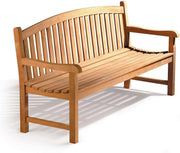 5ft Teak Garden Bench 3 Seater Curved Back Outdoor Patio Seat