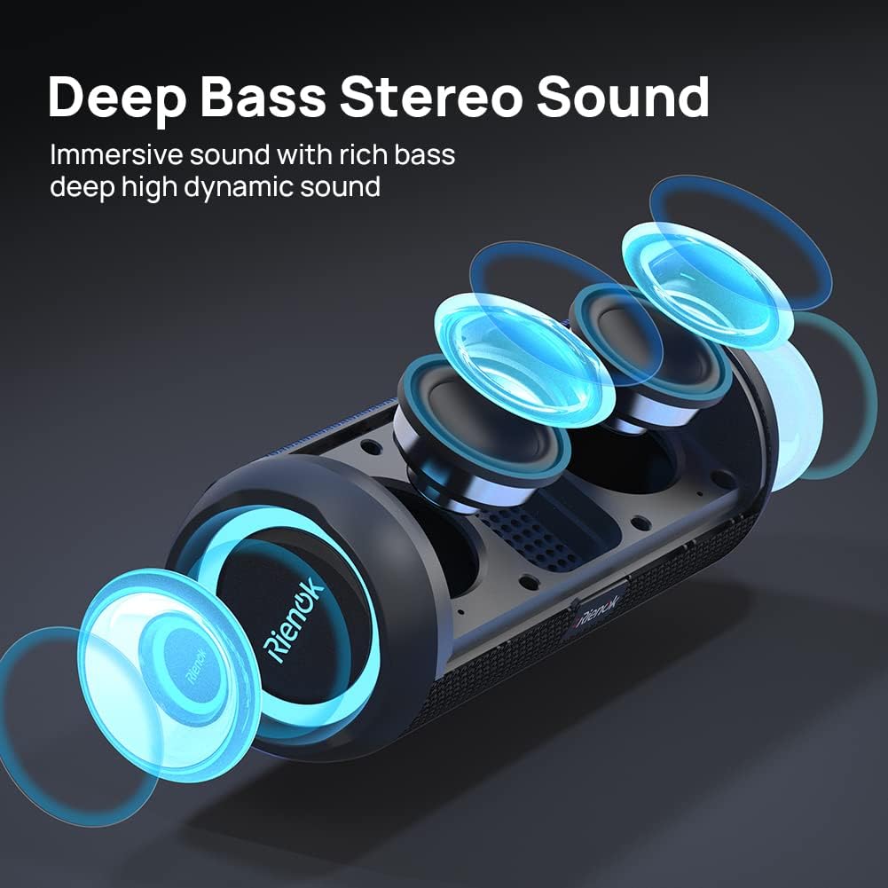 Portable Bluetooth Speaker 30W Stereo Bass Waterproof RGB Lights