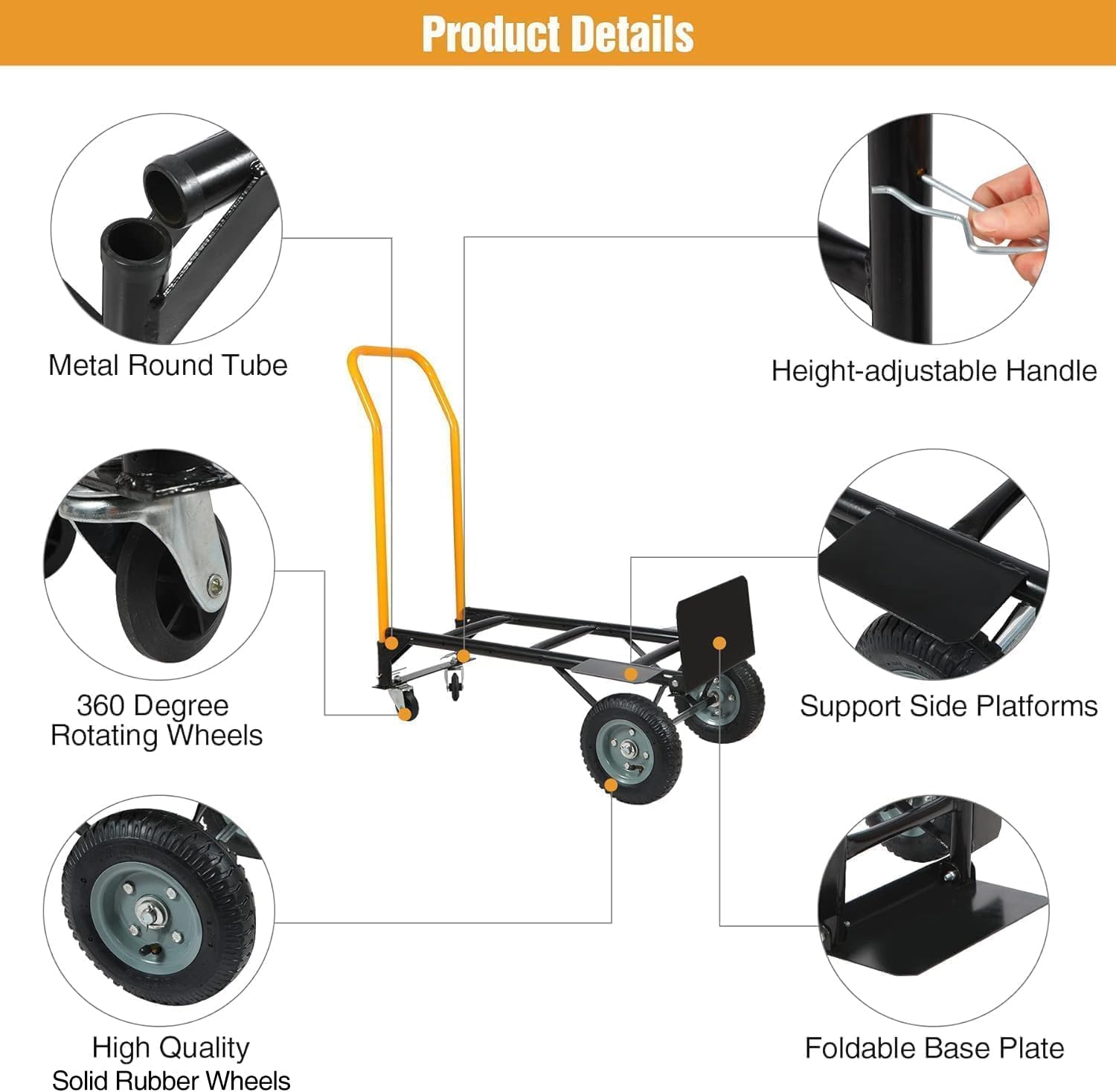 2 In 1 Convertible Hand Truck Dolly 150KG Yellow