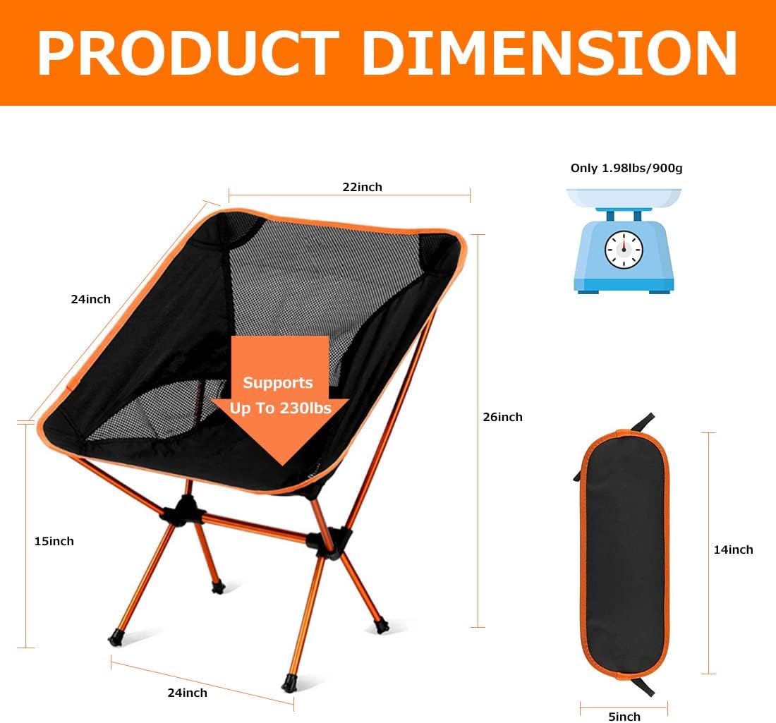 2 Pack Lightweight Folding Camping Chairs Portable Orange