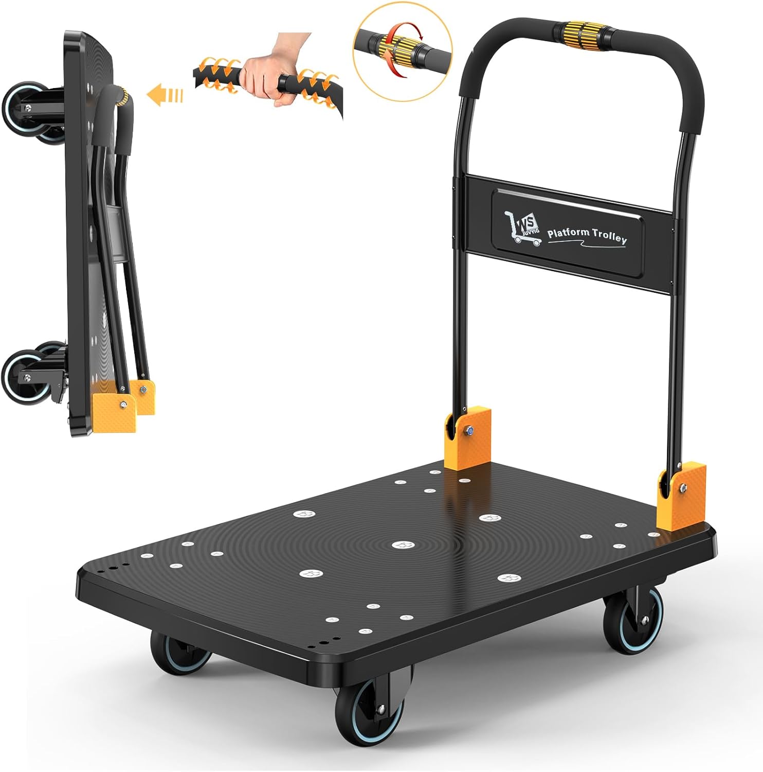 250KG One Hand Folding Platform Trolley Silent Wheels