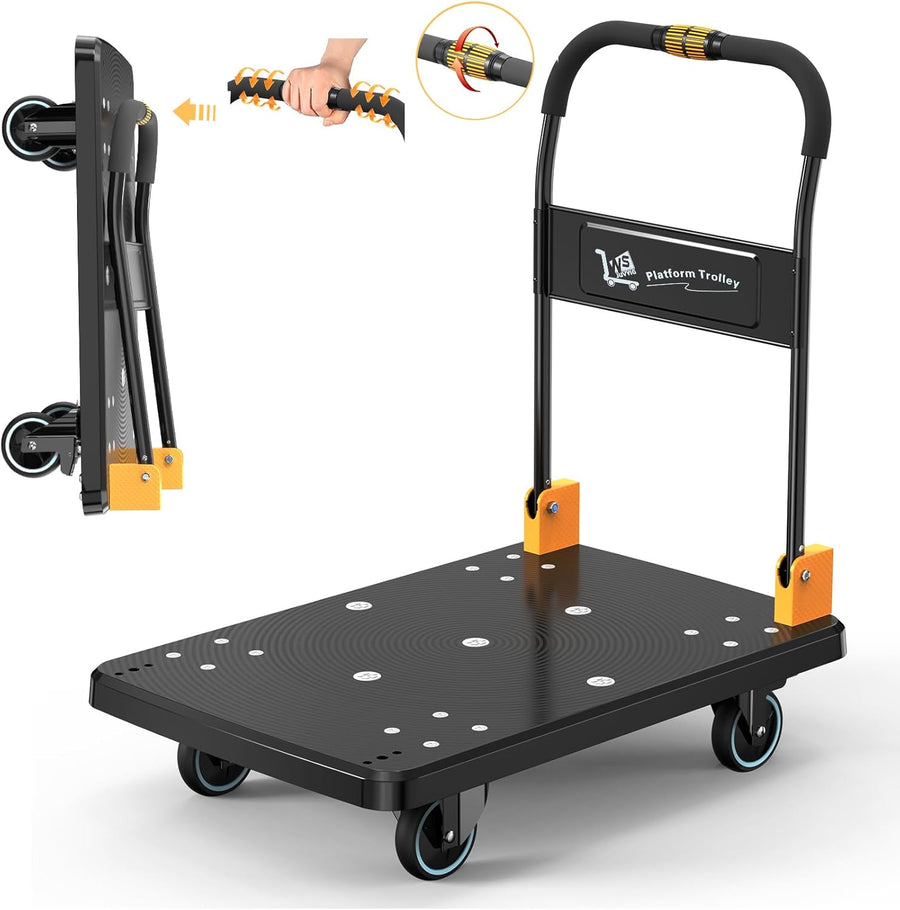 250KG One Hand Folding Platform Trolley Silent Wheels