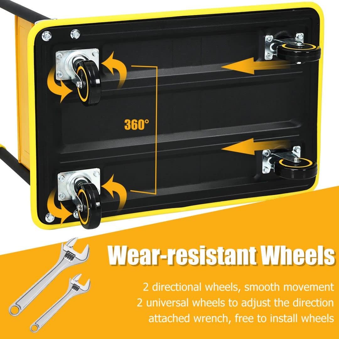 Folding Push Cart Dolly 150KG Flatbed Trolley Yellow