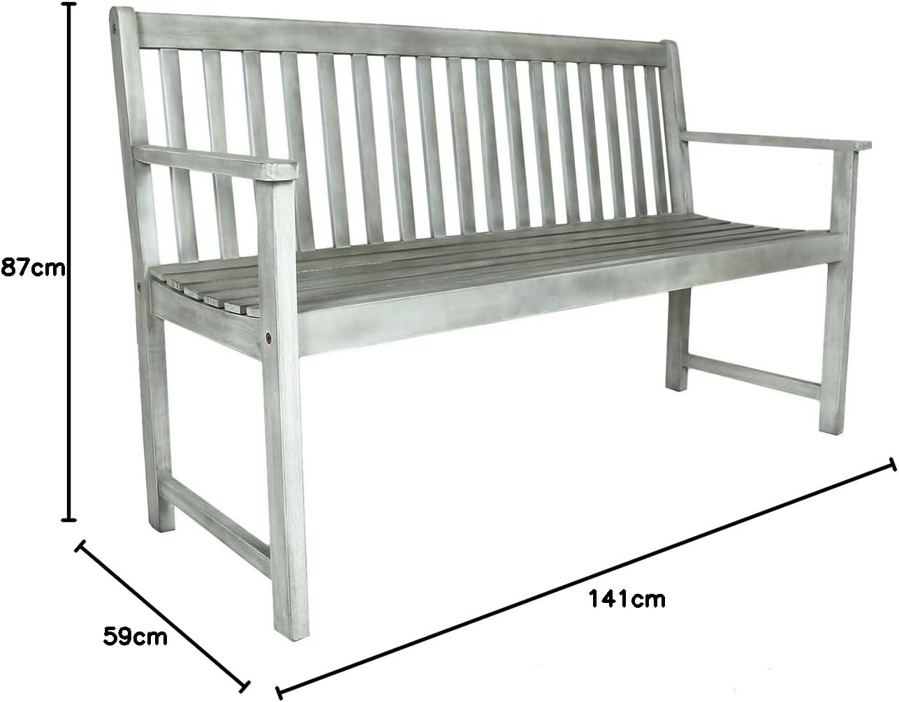 2 Seater Acacia Wooden Garden Bench White Outdoor Patio Seat w/Armrests