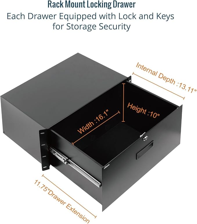 6U 19in Lockable Rack Drawer Steel Cabinet Mount