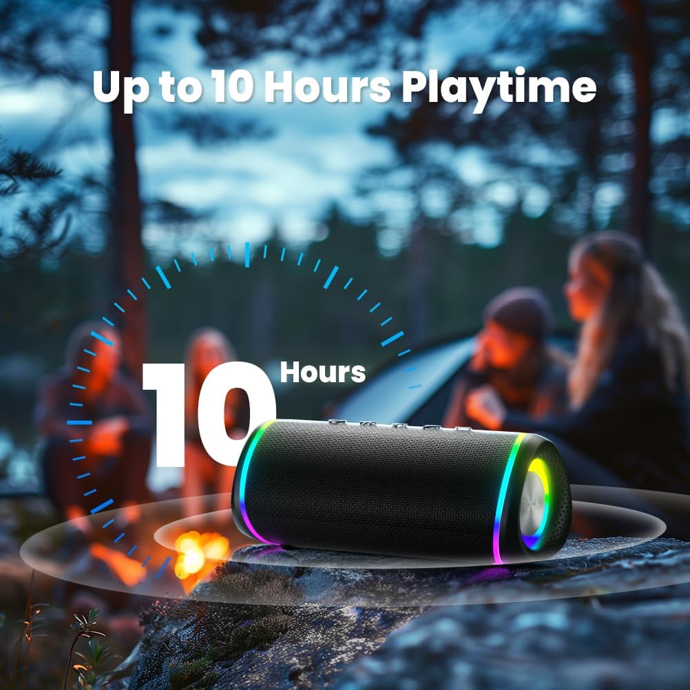 Portable Bluetooth Speaker 30W Bass RGB Lights Waterproof