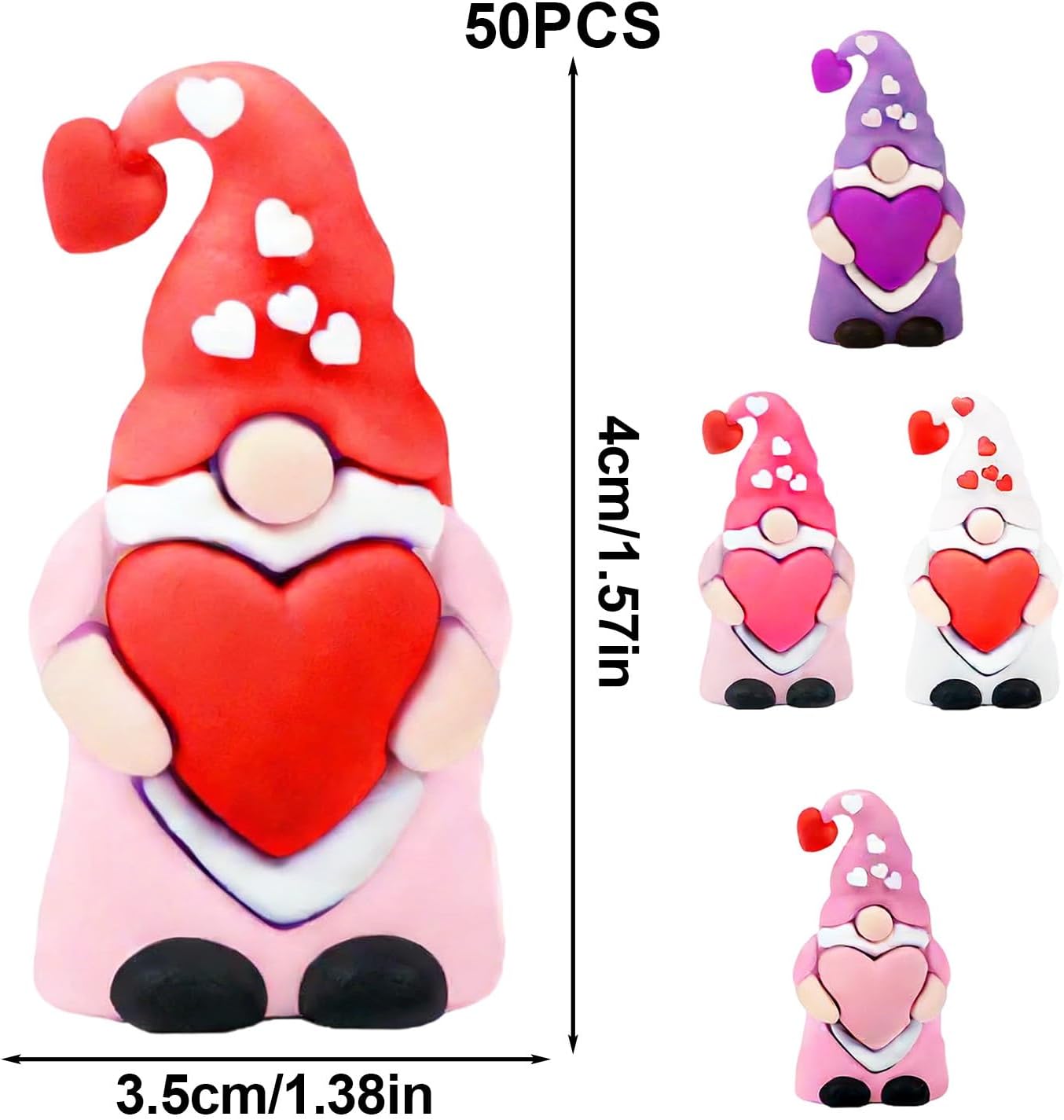 50Pcs Mini Valentines Gnomes Rubber Love Heart Table Decor