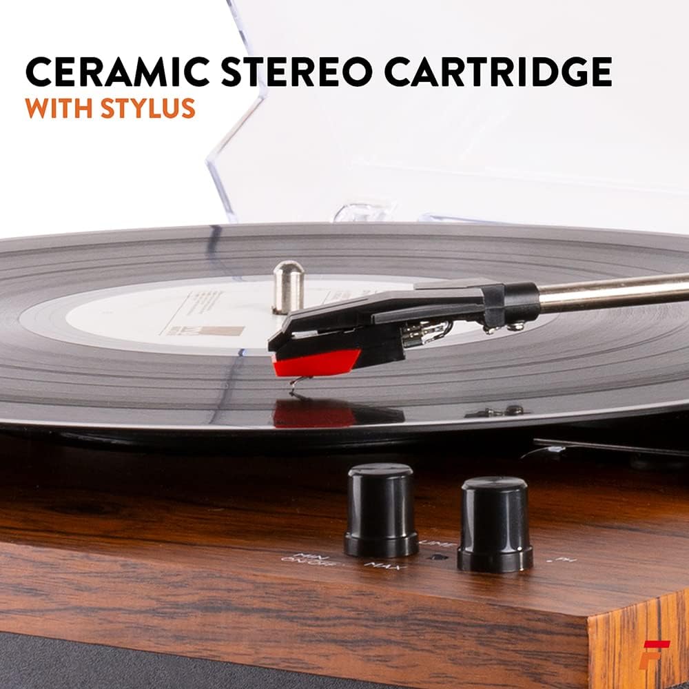 Bluetooth Record Player with Speakers 3 Speed Light Wood