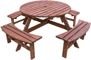 8 Seater Round Wooden Picnic Table Bench Set with Parasol Hole