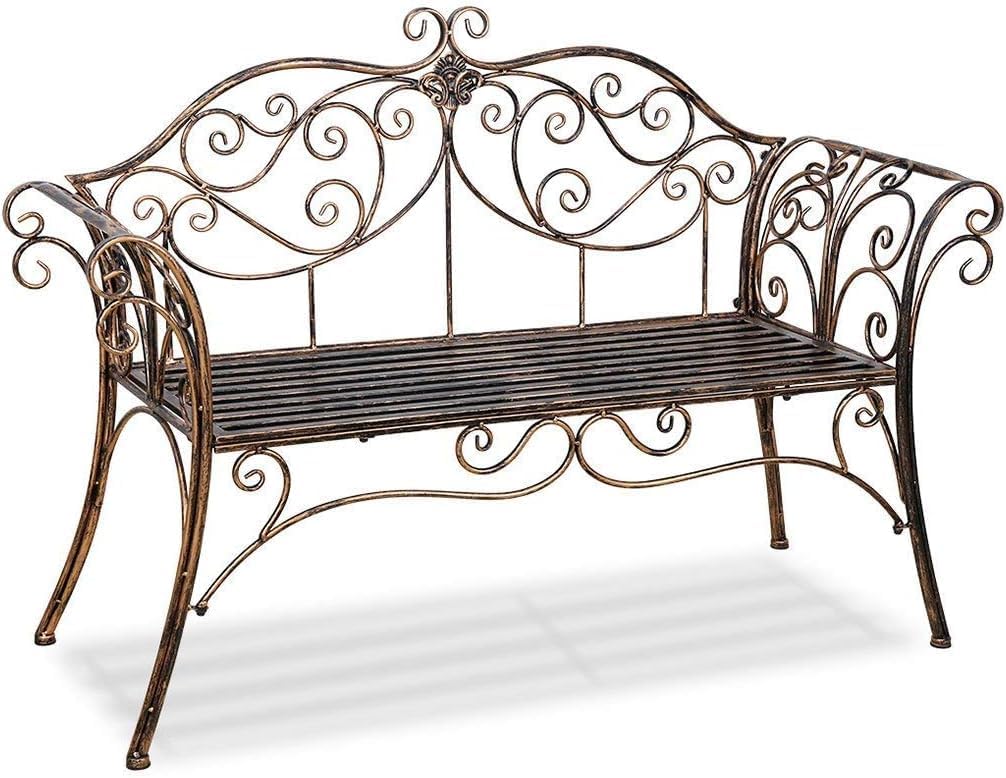 2 Seater Metal Garden Bench Decorative Cast Iron Patio Seat