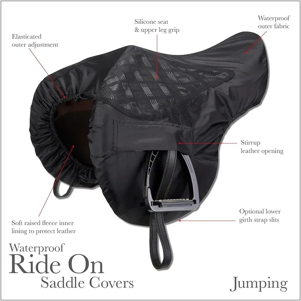 Waterproof Dressage Saddle Cover Black Silicone Grip Fleece Lined