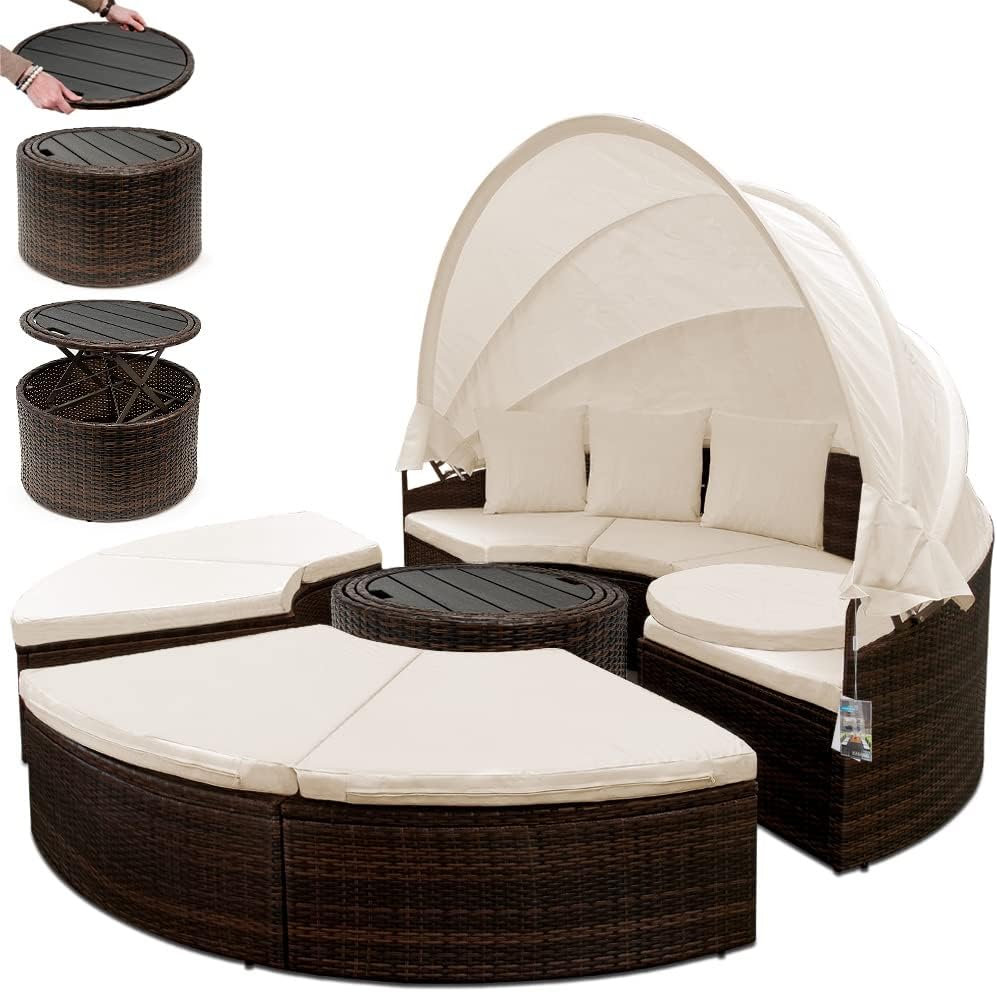 Sun Island Lounger Set with Canopy Black Cream